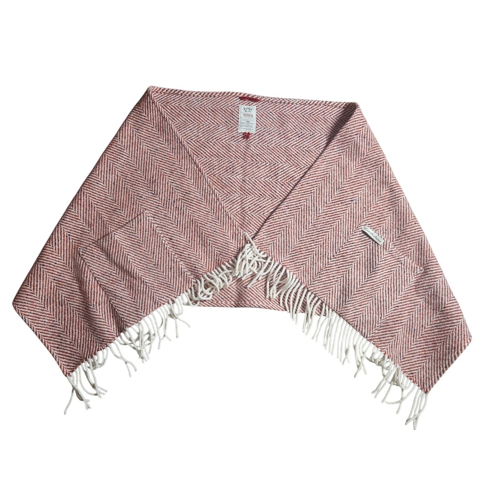 Avoca Ireland 100% Pure New Wool Herringbone Throw Shawl Wrap w/‎ Pockets Red